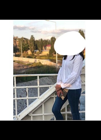 m Beden beyaz Renk İncili balon kol gömlek