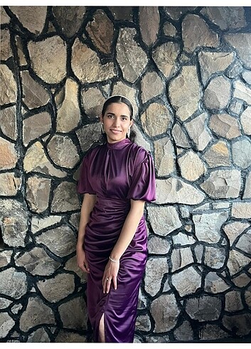 Diğer Mor saten büzgülü elbise