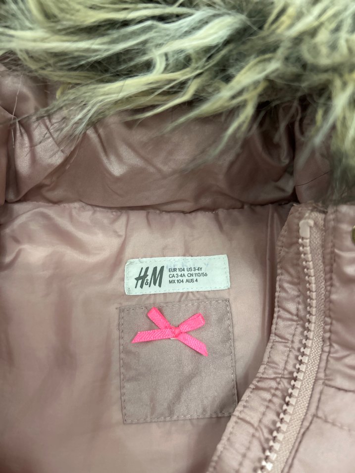 Hm Kürklü Kapüşonlu pembe 3-4 yaşKız Mont - Görsel 3