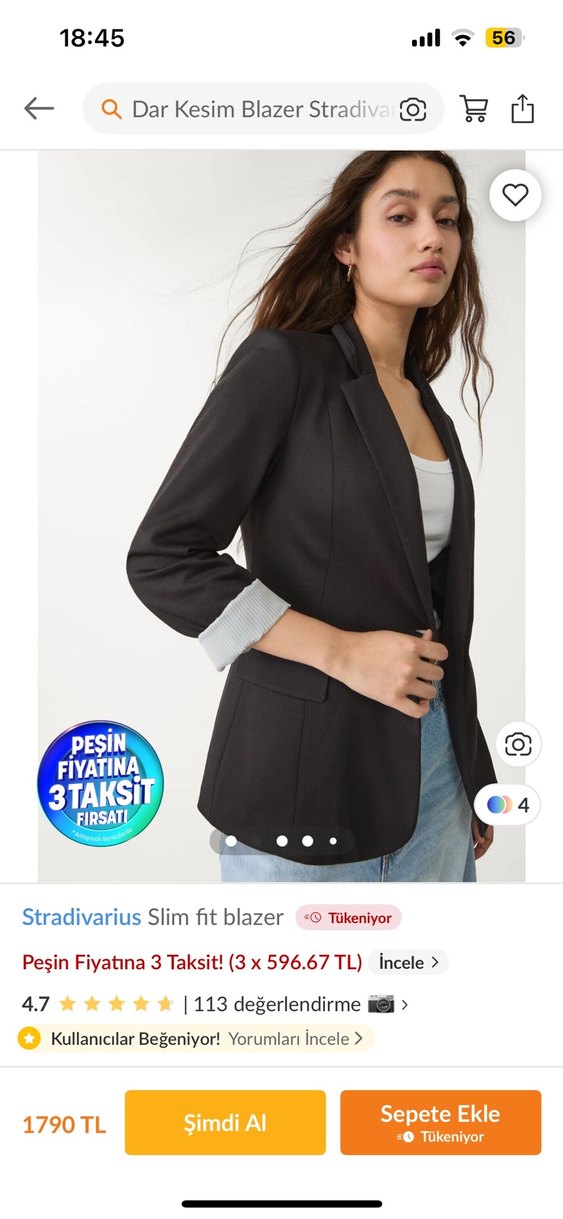 Stradivarius Dar Kesim Blazer Ceket - Görsel 3