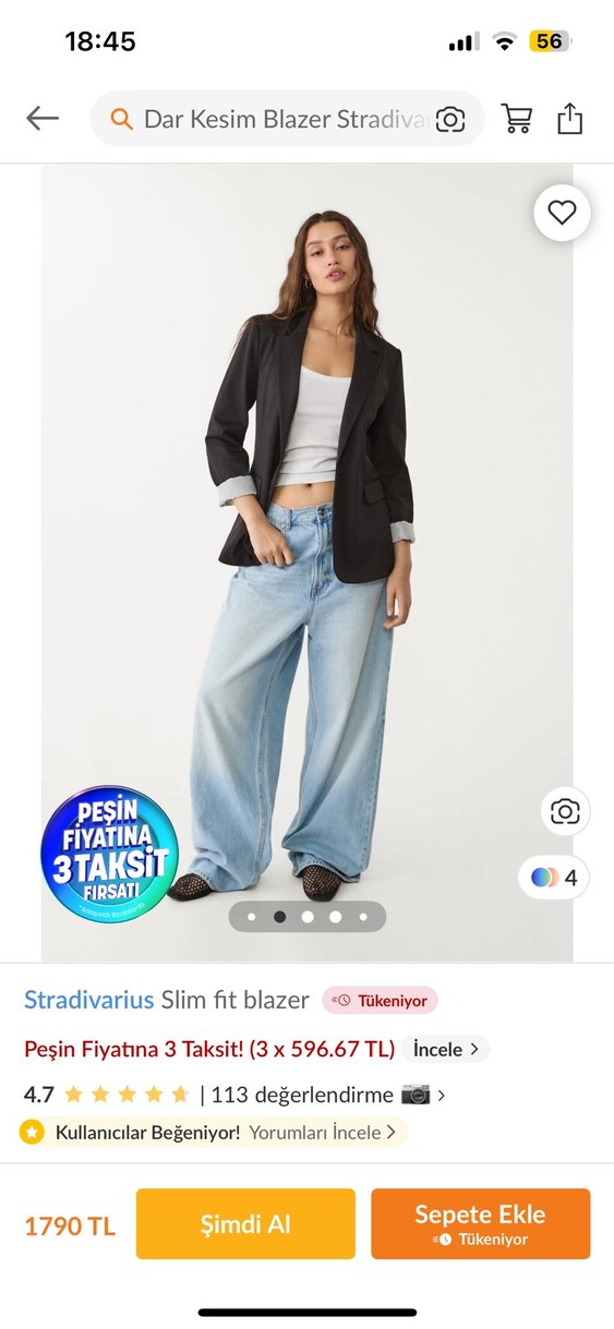 Stradivarius Dar Kesim Blazer Ceket - Görsel 2