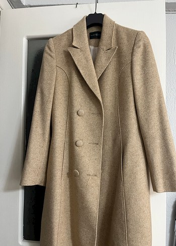 Bej Kadın Düğmeli Uzun Yün Kaban Astarlı - Görsel 2