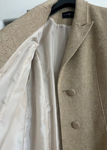 Bej Kadın Düğmeli Uzun Yün Kaban Astarlı - Görsel 3