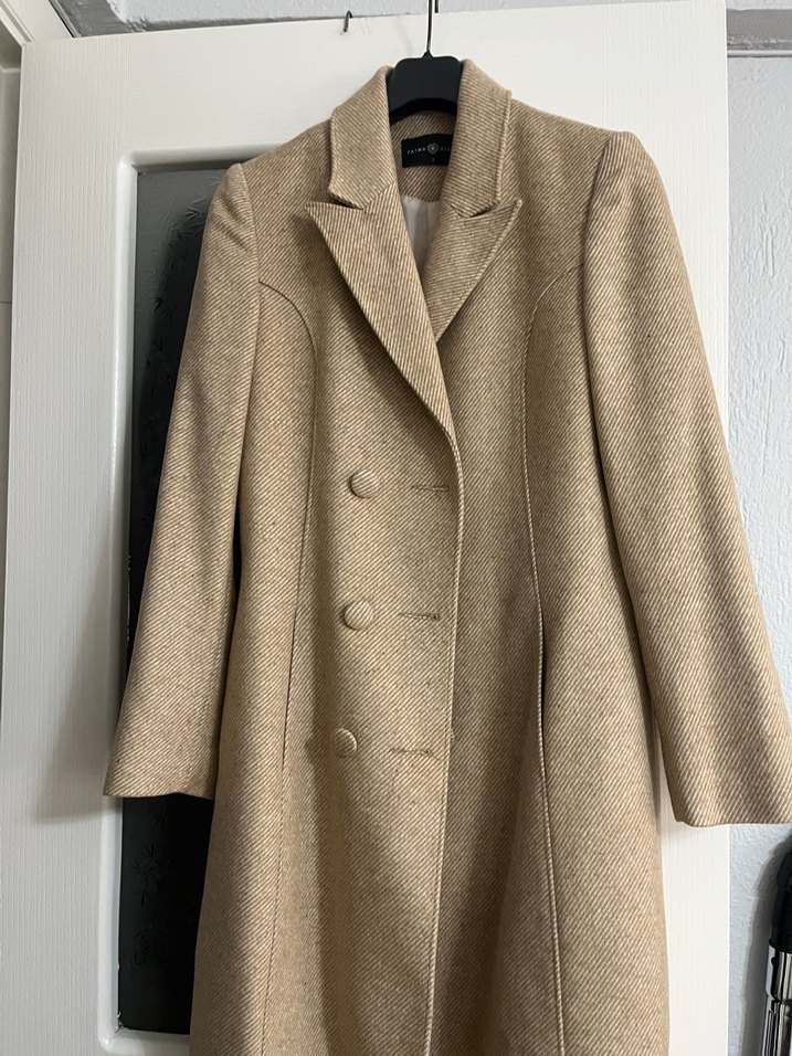 Bej Kadın Düğmeli Uzun Yün Kaban Astarlı - Görsel 2