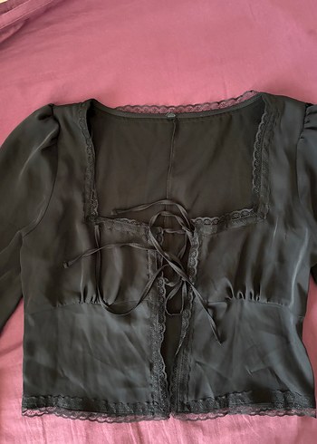 Düğmeli Siyah Gotik V Yakalı Kadın Bluz