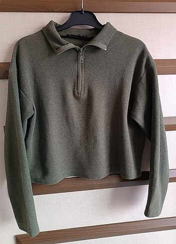 Fermuarlı Sweatshirt Haki Sweatshirt