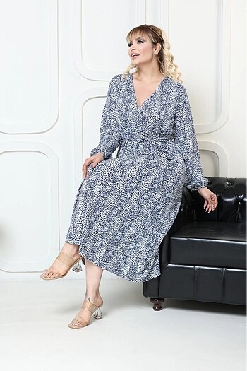 xxl Beden lacivert Renk Bürümcük Elbise Belden Oturtma Lastikli Yazlık Desenli 2xl 5xl
