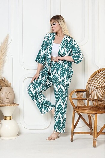 Desenli Kimono Hırkalı 2li Alt Üst Takım
