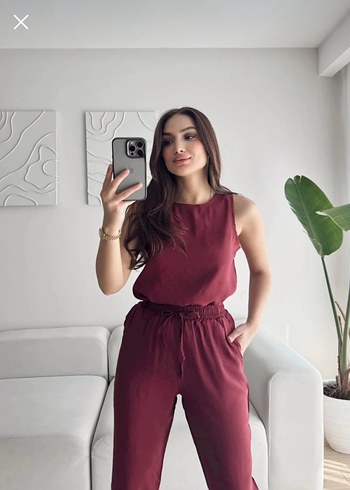 s Beden bordo Renk Bordo Kolsuz Salaş Kadın Tulum