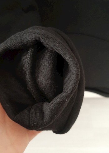s Beden siyah Renk Kürk Detaylı Kapüşonlu Siyah Sweatshirt