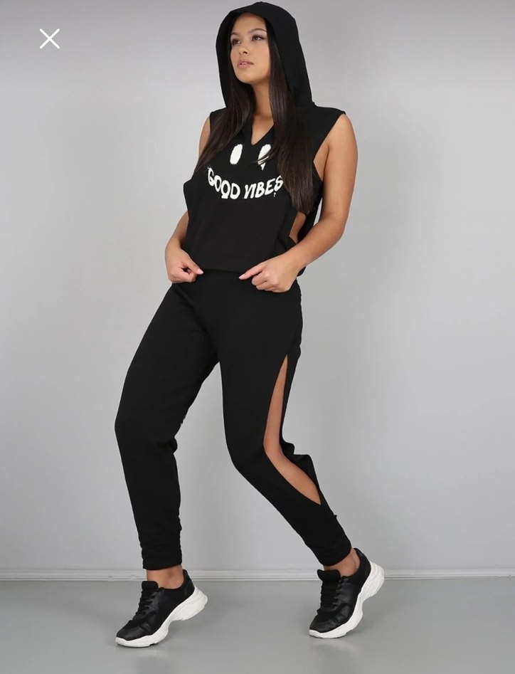 Siyah Mini Straplez Spor Üst Yan Yırtmaçlı - Görsel 2