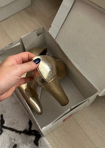 39 Beden altın Renk Altın Renk Metal Tokalı Topuklu Kadın Stiletto