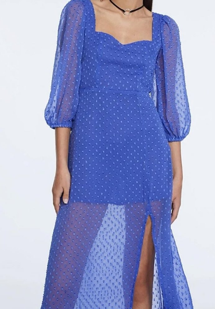 Mavi Puantiyeli Uzun Kollu Mini Elbise - Görsel 4