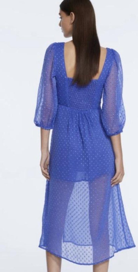 Mavi Puantiyeli Uzun Kollu Mini Elbise - Görsel 2