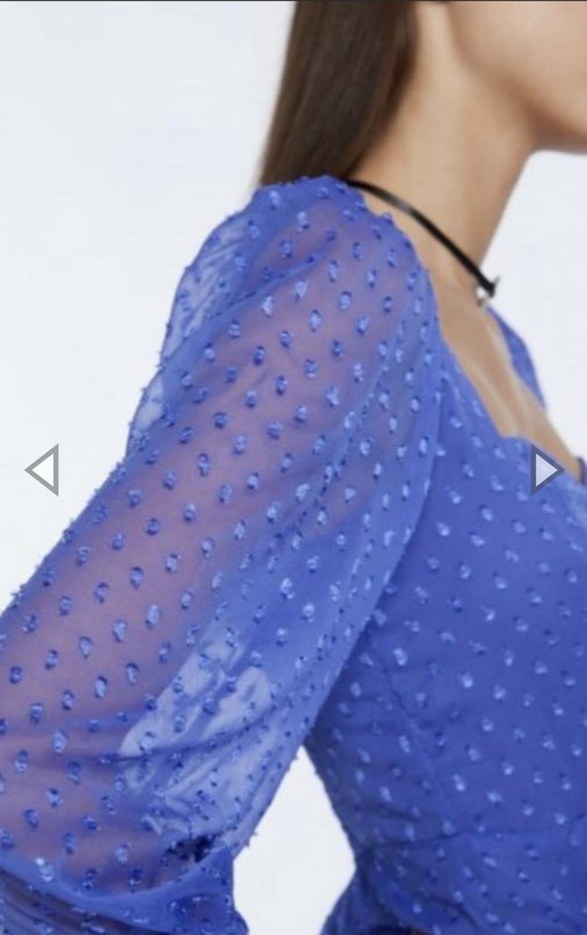 Mavi Puantiyeli Uzun Kollu Mini Elbise - Görsel 3