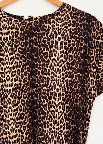 Kahverengi Leopar Desenli Kemerli Mini Elbise - Görsel 12