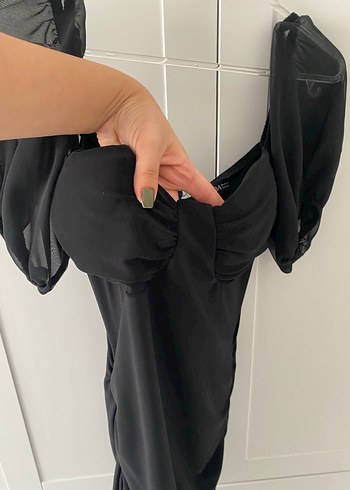 s Beden siyah Renk Uzun Siyah Gotik V Yaka Drapeli Elbise