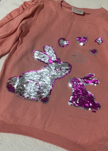 Pembe Payetli Kız Çocuk Triko Sweatshirt