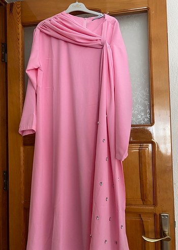 Zara Pembe Drapeli Uzun Kadın Elbise