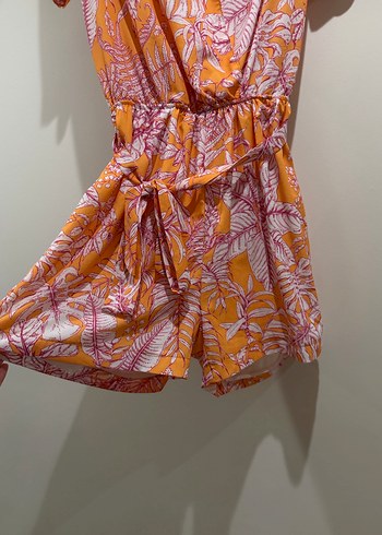 Bohem Tarz Turuncu Kısa Tulum - Görsel 2