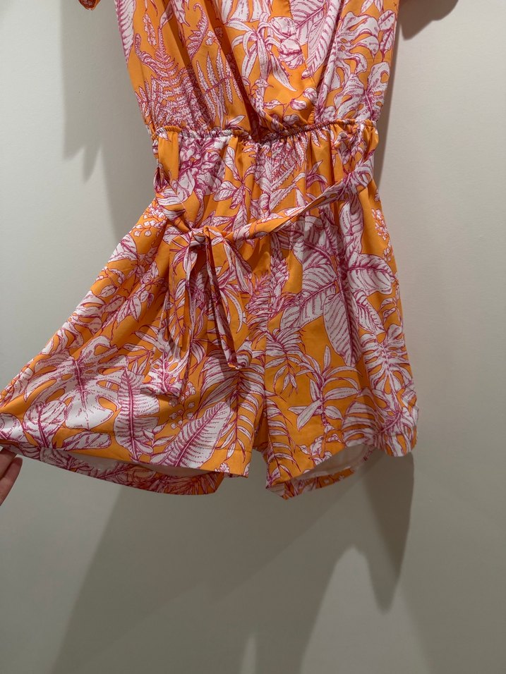 Bohem Tarz Turuncu Kısa Tulum - Görsel 2