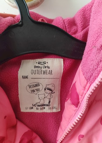 24-36 Ay Beden pembe Renk Pembe Kalp Desenli Kız Çocuk Mont