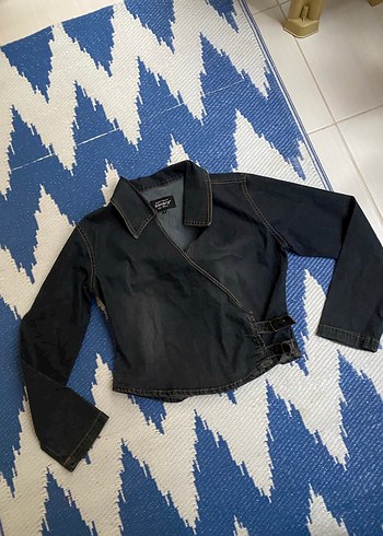 s Beden Kadın Gri Bağlamalı Denim Ceket