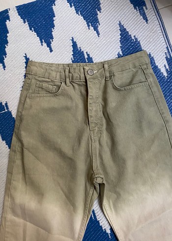 l Beden Bej Batik Desenli Midi Denim Kadın Jean
