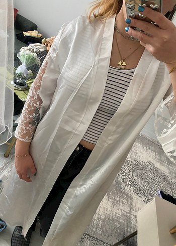 Beyaz Bağlamalı Uzun Kollu Hemşirelik Sabahlığı - Görsel 3