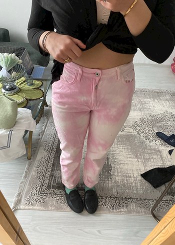 Pembe Batik Desenli Kadın Boyfriend Kot Pantolon - Görsel 2