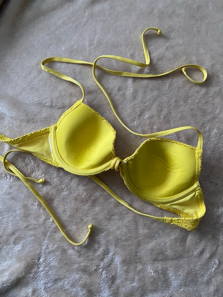 Sarı Dantelli İp Askılı Bikini Üstü - Görsel 3