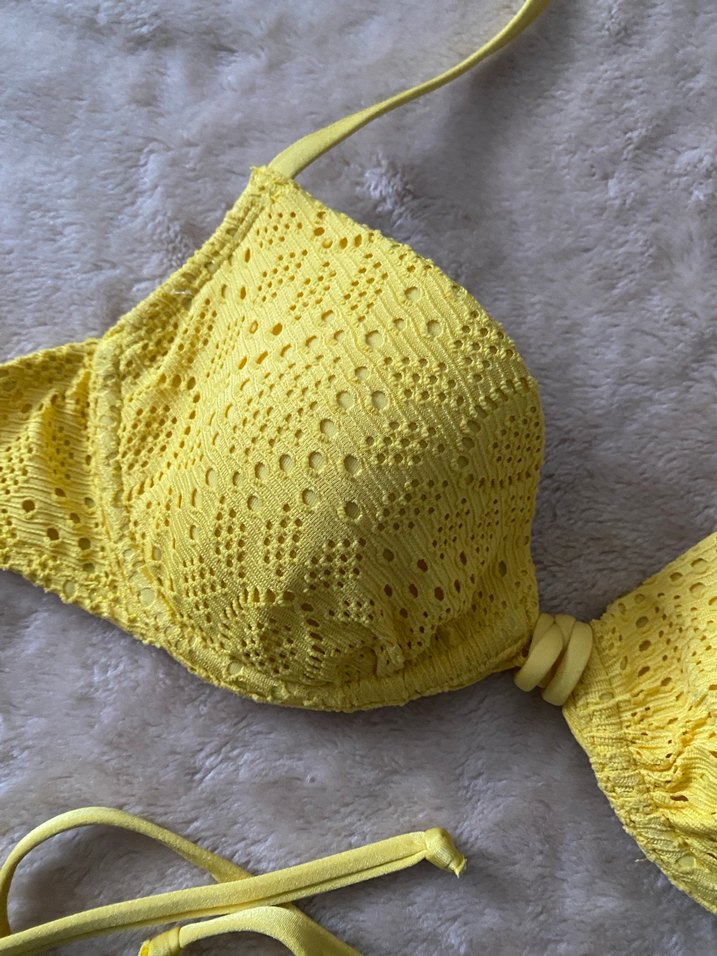 Sarı Dantelli İp Askılı Bikini Üstü - Görsel 2