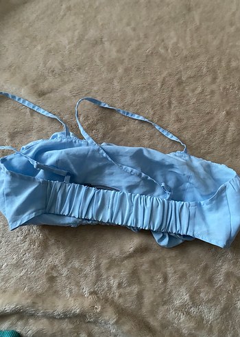 Mavi Keten Fırfırlı İp Askılı Büstiyer - Görsel 2