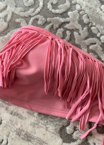 Püsküllü Pembe Straplez Bikini Üstü - Görsel 2
