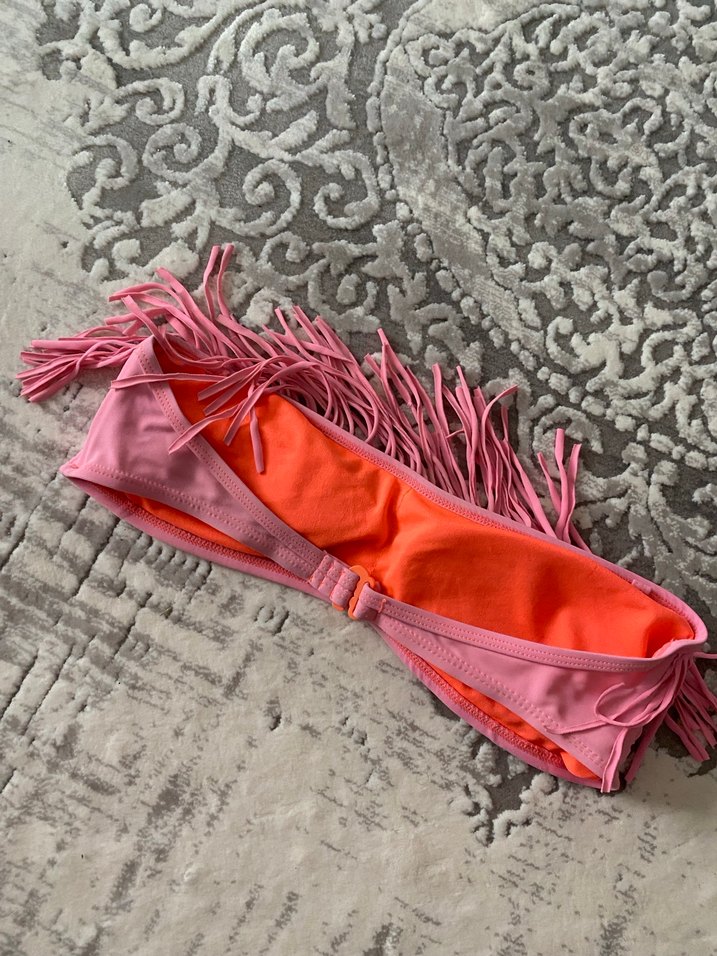 Püsküllü Pembe Straplez Bikini Üstü - Görsel 3