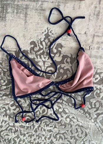 Boncuk Detaylı Lacivert Puantiyeli Bikini Üstü - Görsel 3