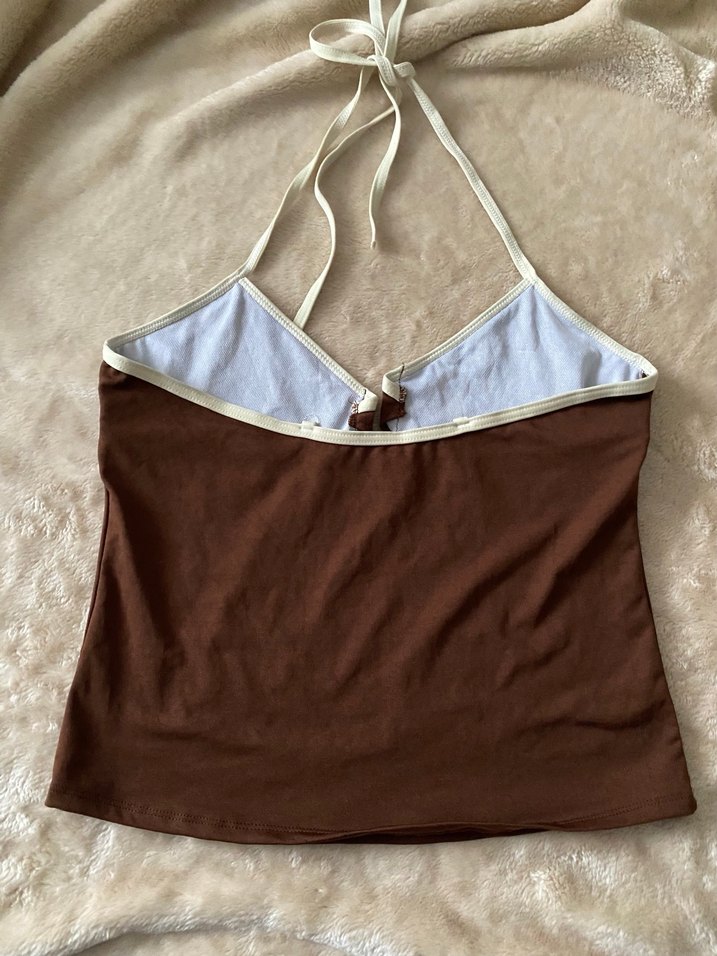 Kahverengi Halter Yaka Kadın tankini mayo - Görsel 3