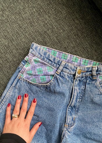 Bohem Renkli Batik Desenli Kadın Kot Şort - Görsel 3