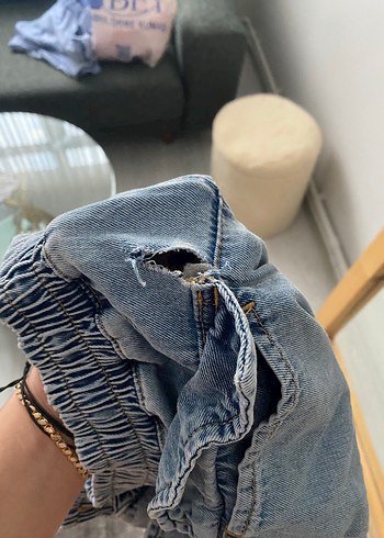 Gri Batik Desenli Kadın Bol Paça Denim Pantolon - Görsel 4