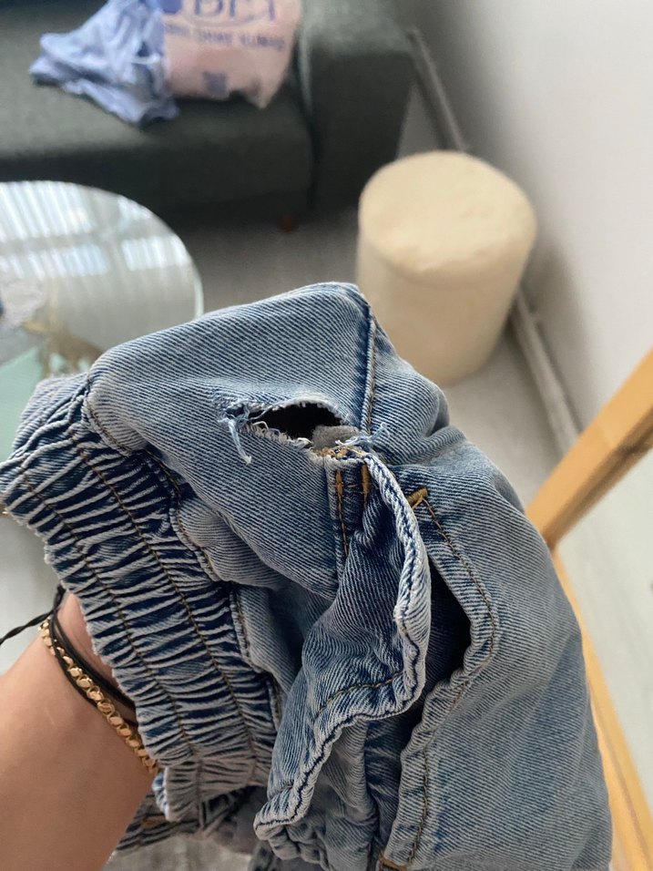 Gri Batik Desenli Kadın Bol Paça Denim Pantolon - Görsel 4