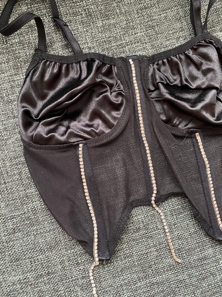 Zincir Detaylı Siyah Strappy Büstiyer - Görsel 2