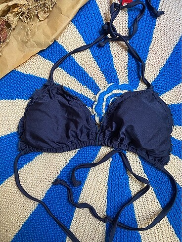 Lacivert boncuklu bikini üst