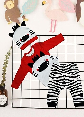 3 lü Bebek Takım Zebra Baskılı