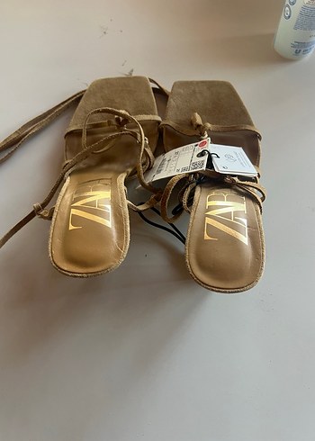 38 Beden altın Renk Bej Süet Stiletto Topuklu Kadın Sandalet
