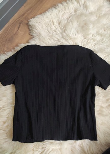 Düğmeli Siyah Kısa Kollu Bluz - Görsel 2