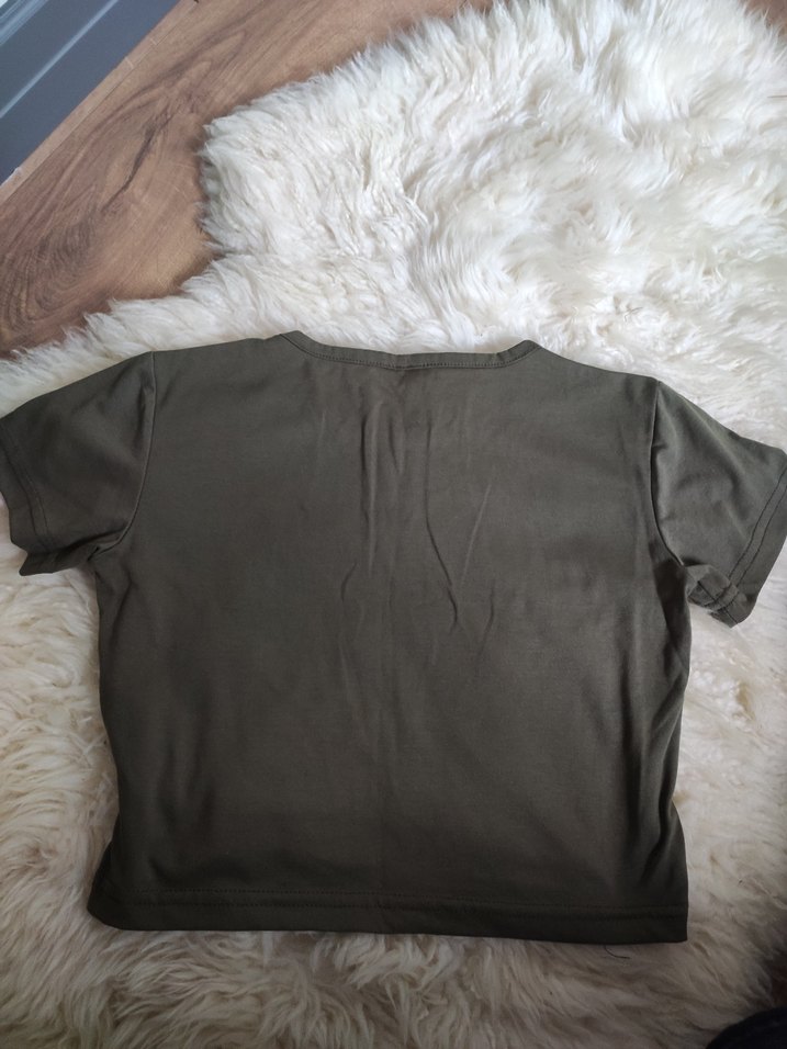 Y2k Grunge Punk Kadın Haki Baskılı Kısa Kollu Süet Tişört - Görsel 2