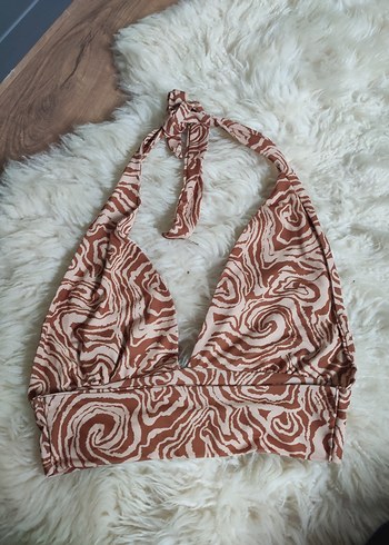 Bohem Tarz Kahverengi Batik Halter Bağlamalı Bluz - Görsel 2