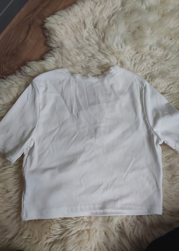 Kadın Coquette Beyaz Dantel Detaylı Kısa Kollu Tshirt - Görsel 2