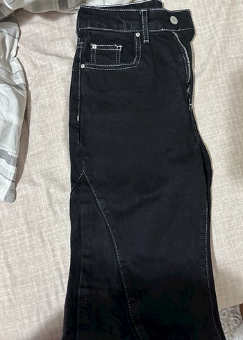 Fermuarlı Siyah Kadın Denim Pantolon - Görsel 2