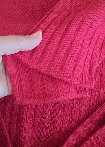 Kırmızı Örgü Kadın Kazak - Görsel 4